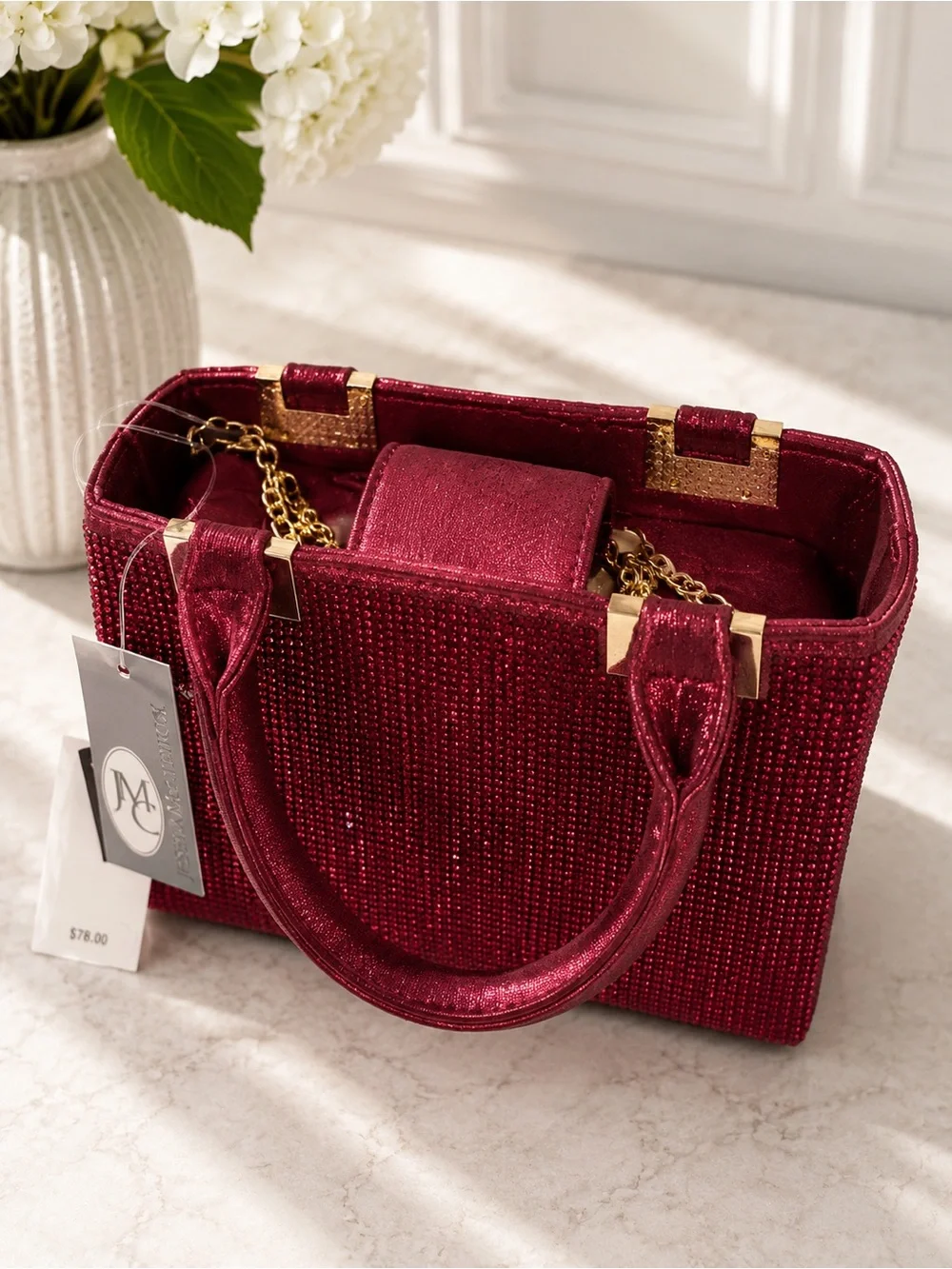 Jessica McClintock Burgundy Rhinestone Mini Handbag | NWT ✨🍷